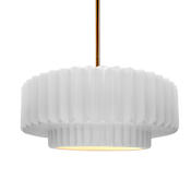 Justice Design Group Radiance Collection - Pleated Tier 15" Wide LED Pendant with Gloss White with Gloss White Interior Shade Brushed Brass