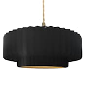 Justice Design Group Radiance Collection - Pleated Tier 16" Wide LED Pendant with Twisted Beige Cord and Carbon Matte Black with Champagne Gold Interior Shade Brushed Brass