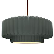Justice Design Group Radiance Collection - Pleated Tier 16" Wide LED Pendant with Pewter Green Shade Brushed Brass
