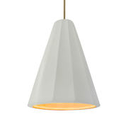 Justice Design Group Radiance Collection - Fluted 9" Wide Mini LED Pendant with Matte White with Champagne Gold Interior Shade Antique Brass