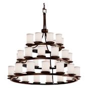 Justice Design Group Textile 42" Wide Ring Chandelier with White Shades Dark Bronze / White