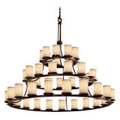 Justice Design Group Textile 60" Wide Ring Chandelier with Cream Shades Dark Bronze / Cream