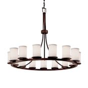 Justice Design Group Textile 15 Light 42" Wide Pillar Candle Style Chandelier with White Fabric Shades Dark Bronze
