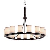 Justice Design Group Textile 42" Wide Ring Chandelier with White Shades Dark Bronze