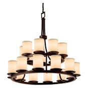 Justice Design Group Textile 33" Wide Ring Chandelier with Cream Shades Dark Bronze / Cream