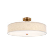 Justice Design Group Textile 24" Wide LED Semi-Flush Drum Ceiling Fixture Brushed Brass / Cream Linen