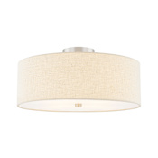 Justice Design Group Classic 4 Light 18" Wide Semi-Flush Drum Ceiling Fixture Brushed Nickel / Cream