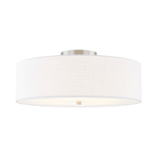 Justice Design Group Classic 5 Light 24" Wide Semi-Flush Drum Ceiling Fixture Brushed Nickel / White