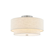 Justice Design Group Classic 3 Light 15" Wide Semi-Flush Drum Ceiling Fixture Brushed Nickel / Cream