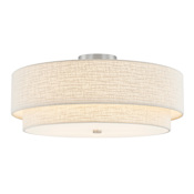 Justice Design Group Classic 5 Light 22" Wide Semi-Flush Drum Ceiling Fixture Brushed Nickel / Cream