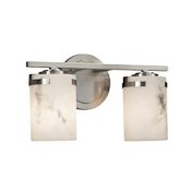 Justice Design Group LumenAria 2 Light 13-3/4" Wide Bathroom Vanity Light with Tan Faux Alabaster Resin Shade Brushed Nickel