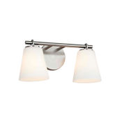 Justice Design Group Alpino 2 Light 15" Wide Vanity Light with Opal Artisan Glass Shades Brushed Nickel