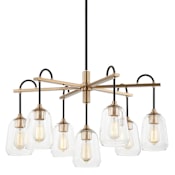 Justice Design Group Arcwell 7 Light 32" Wide Chandelier with Clear Artisan Glass Shades Matte Black / Brass