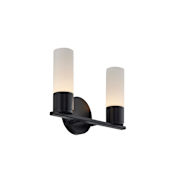 Justice Design Group Fusion 2 Light 13" Wide LED Vanity Light Matte Black / Ribbed Opal