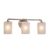 Justice Design Group Bronx 3 Light 23-3/4" Wide Vanity Light with Frosted Crackle Square Flat Rimmed Shades Brushed Nickel