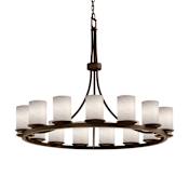 Justice Design Group Fusion 15 Light 42" Wide Pillar Candle Style Chandelier with Weave-Patterned Glass Shades Dark Bronze