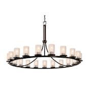 Justice Design Group Fusion 21 Light 60" Wide Pillar Candle Chandelier with Flat Rimmed Cylinder Seeded Shades Matte Black
