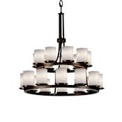 Justice Design Group Fusion 21 Light 33" Wide Pillar Candle Style Chandelier with Weave-Patterned Glass Shades Dark Bronze