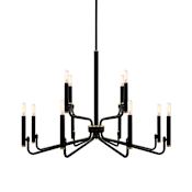 Justice Design Group Bedford 12 Light 32" Wide Taper Candle Style Chandelier Matte Black / Brass