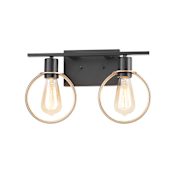 Justice Design Group Volta 2 Light 15" Wide Bathroom Vanity Light Matte Black / Brass