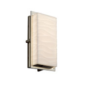 Justice Design Group Porcelina Single Light 12" High Integrated 3000K LED Outdoor Wall Sconce with Wavy Faux Porcelain Resin Shade - ADA Compliant Brushed Nickel