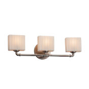 Justice Design Group Bronx 3 Light 25-1/4" Wide Vanity Light with Pleated Impressions Rectangular Shades Brushed Nickel
