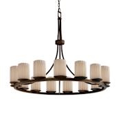 Justice Design Group Limoges 15 Light 42" Wide Candle Style Chandelier with Porcelain Pleated Shades Dark Bronze