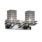 Justice Design Group Wire Glass 2 Light 17" Wide Square Flat Rim Grid Clear Bubbles Shade Vanity Light Polished Chrome