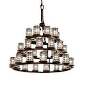 Justice Design Group Wire Glass 36 Light 42" Wide Pillar Candle Style Chandelier with Clear, Bubble Glass Shades Dark Bronze