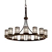 Justice Design Group Wire Glass 15 Light 42" Wide Pillar Candle Style Chandelier with Clear, Bubble Glass Shades Dark Bronze