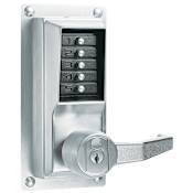 Kaba Ilco Right Handed Mechanical Combination Exit Trim Lock with Lever and Key Override from the Simplex LP1000 Series Satin Chrome