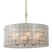 Kalco Roxy 6 Light 27" Wide Pendant with Capiz Shell Shade Oxidized Gold Leaf