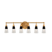 Kalco Ponti 6 Light 30" Wide Bathroom Vanity Light Matte Black / New Brass