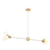 Kalco Tres 6 Light 42" Wide Linear Chandelier White / New Brass