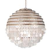 Kalco Sphere 6 Light 28" Wide Pendant with Hanging Capiz Shells Pearlized Antique Brass