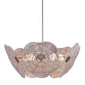 Kalco Poppy 5 Light 37" Wide Chandelier with Abaca Shades Pearlized Antique Brass