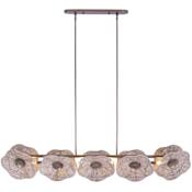 Kalco Poppy 5 Light 56" Wide Linear Chandelier with Abaca Shades Pearlized Antique Brass