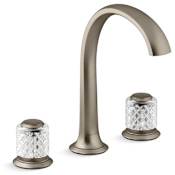 Kallista Script Decorative Widespread Bathroom Faucet with Clear Saint-Louis Crystal Knob Handles Brushed Bronze