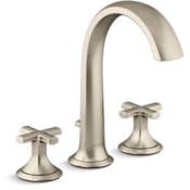 Kallista Script Deck Mounted Roman Tub Filler with Diverter and Cross Handles Brushed Bronze