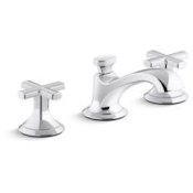 Kallista Script Widespread Low Spout Bathroom Faucet with Cross Handles Polished Chrome