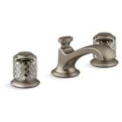 Kallista Script Widespread Bathroom Faucet with Flannel Grey Saint-Louis Crystal Knob Handles Brushed Bronze