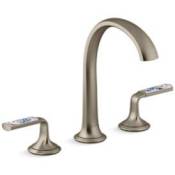 Kallista Script Widespread Bathroom Faucet with Spring Rain Enamel Lever Handles Brushed Bronze