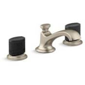 Kallista Script Widespread Low Spout Bathroom Faucet with Matte Black Porcelain Knob Handles Brushed Bronze