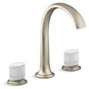 Kallista Script Widespread Bathroom Faucet with White Porcelain Knob Handles Brushed Bronze