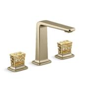 Kallista Per Se Widespread Bathroom Faucet with Gold Flake Crystal Handles Brushed French Gold