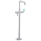 Kallista One Floor Mounted Tub Filler with Built-In Diverter Polished Chrome / Blue Accents