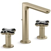 Kallista 002 Widespread Bathroom Faucet with Zebra Jasper Cross Handles Brushed French Gold