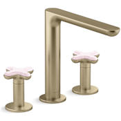 Kallista 002 Deck Mounted Roman Tub Filler with Rose Quartz Cross Handles Brushed French Gold