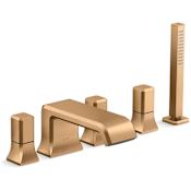 Kallista Bezel Deck Mounted Roman Tub Filler with Built-In Diverter - Includes Hand Shower Blush Brass