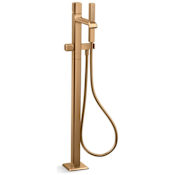 Kallista Bezel Floor Mounted Tub Filler with Built-In Diverter - Includes Hand Shower Blush Brass